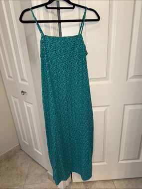 Teal Printed Spaghetti-Strap Maxi Dress
